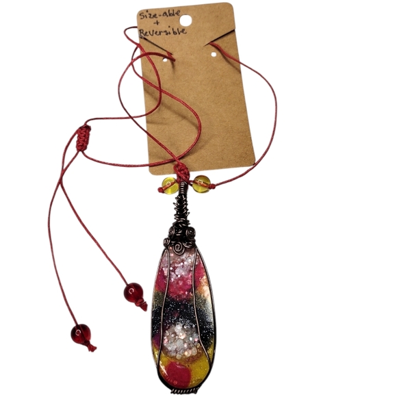 Celestial Blast Brass wrapped handmade  stone OOAK reversible Necklace 4 inch - Picture 2 of 6